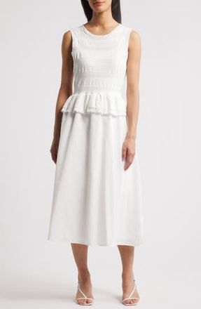 Julia Jordan Mixed Media Stretch Cotton Midi Dress in Ivory at Nordstrom Rack, Size X-Small