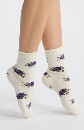 Stems Cozy Chic Floral Pointelle Quarter Socks in Cream at Nordstrom