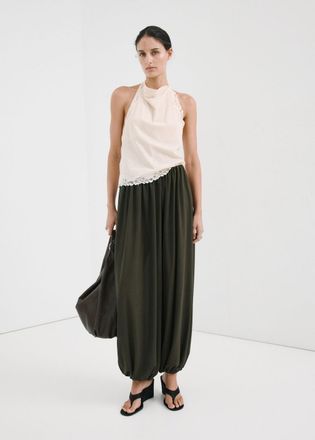 Mango Top pizzo collo halter grezzo - Donna - XS - MANGO