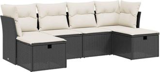 vidaXL Set De Sof&aacute;s De Jard&iacute;n 6 Piezas Y Cojines Rat&aacute;n Sint&eacute;tico Negro Vidaxl