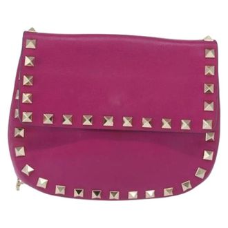 Valentino Pre-owned Cross Body Bags, female, Pink, Size: ONE SIZE Pre-owned Rockstud Saddle Crossbody Bag