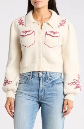 Cinq &agrave; Sept Zharia Metallic Soutache Alpaca & Wool Blend Cardigan in Ivory/red at Nordstrom Rack, Size X-Large