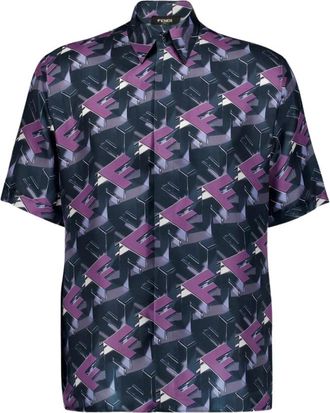 Fendi Zijden Italiaanse Stijl Shirt - Heren - Korte mouwen Overhemden - Veelkleurig - S - Overhemden
