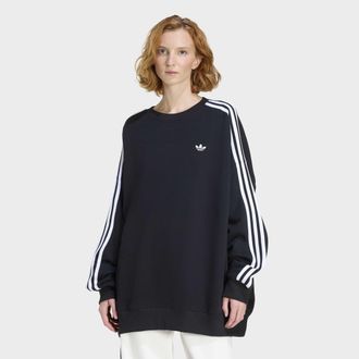 adidas Kapuzensweatshirt ADIDAS ORIGINALS 3-STREIFEN OVERSIZED ADILENIUM CREW, Damen, Gr. XS, schwarz, wei&szlig;, Obermaterial: 100% Baumwolle, Rundhals, angesetz