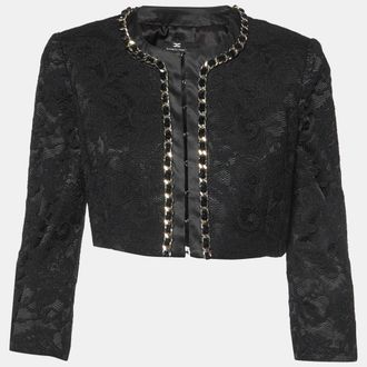 Elisabetta Franchi Black Lace Chain Detail Crop Jacket