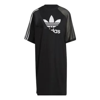 adidas (WMNS) adidas Adicolor Split Trefoil T-Shirt Dress Asia Sizing Black White HC0637