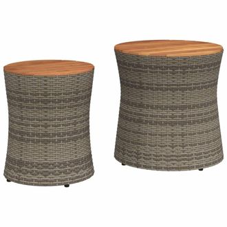 vidaXL Mesas Auxiliares Jard&iacute;n 2 Pzas Superficie De Madera Rat&aacute;n Gris Vidaxl
