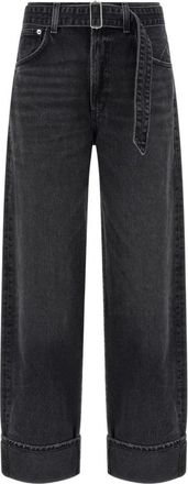 A Gold E High-Waisted Wide Leg Cropped Jeans - Dames - Loose Fit Jeans - Zwart - W26 - Katoen - Jeans