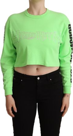 GCDS Mint Green Printed Long Sleeves Cropped Top Womens Sweater
