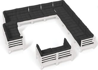 vidaXL Muebles De Jard&iacute;n 13 Pzas Y Cojines Blanco Madera Maciza Pino Vidaxl
