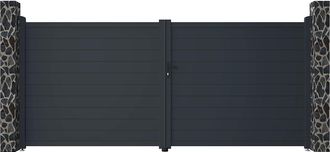 Vente-Unique Cancello Elettrico A Battente L397 X H181 Cm Alluminio Pieno Antracite - Nazario
