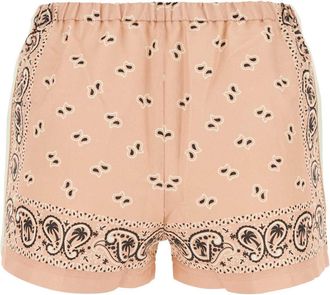 Palm Angels Womens Printed Linen Blend Shorts - Beige - Size X-Small