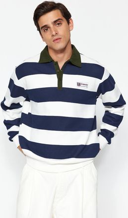 Trendyol MAN Heren Donkerblauw Gestreept Lang Regular fit Sweatshirts