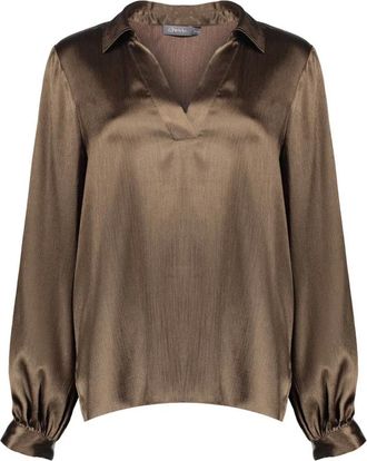 Geisha Dames, Blouses & Shirts, Bruin, Maat: L Satijn