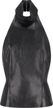 Magda Butrym Tops, Dames, Zwart, S, Leer, Halterneck Leren Blouse