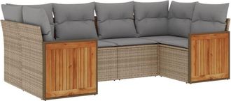 vidaXL Juego De Sof&aacute;s Jard&iacute;n Con Cojines 6 Pzas Rat&aacute;n Sint&eacute;tico Beige Vidaxl