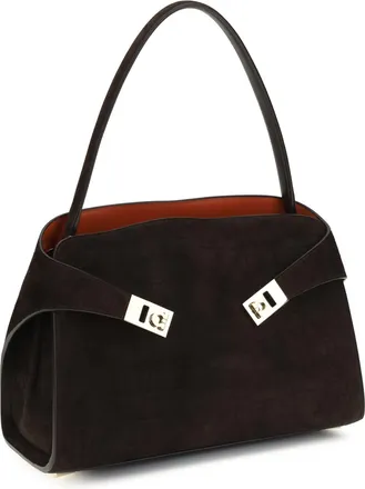 Ferragamo Womens Hug Soft Shoulder Bag Brown Patterned Dark Calf Leather Bos Taurus