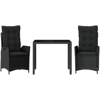 vidaXL Set Comedor De Jard&iacute;n 3 Pzas Con Cojines Rat&aacute;n Sint&eacute;tico Negro Vidaxl