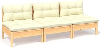vidaXL Sof&aacute; De Jard&iacute;n De 3 Plazas Con Cojines Madera Maciza Pino Crema Vidaxl