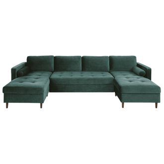 Maisons du monde Sof&aacute; cheslong con cama y arc&oacute;n de 7/9 plazas de terciopelo verde