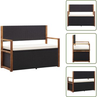 vidaXL The Living Store Cassapanca 115 cm in Polyrattan e Legno Massello di Acacia Nero - Cassapanca