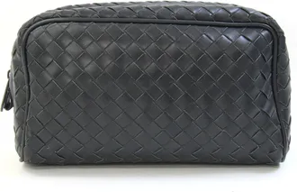 Bottega Veneta Intrecciato Dark Gray Leather Pouch (Pre-Owned)