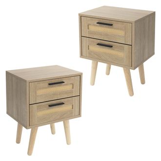 ML Design Ml-design - Juego De 2x Mesitas De Noche Con 2 Cajones 40x50,5x30 Cm Mueble Estilo R&uacute;stico De Madera Aspecto De Roble Y Rat&aacute;n Para Sal&oacute;n, Comedor, Dor