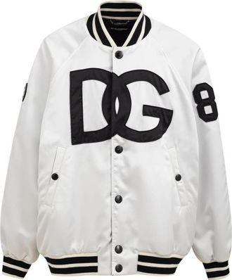 Dolce & Gabbana Varsity Bomberjack met DG-logo - Heren - Bomber jackets - Wit - L - Katoen - Jassen