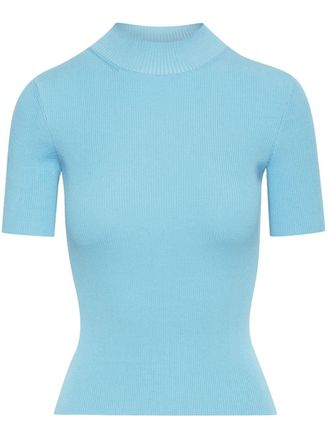 Oscar De La Renta ribbed-knit silk-blend top - Blue