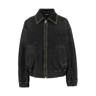 Versace Denim Jackets, female, Black, Size: XS Embellished Denim Blouson