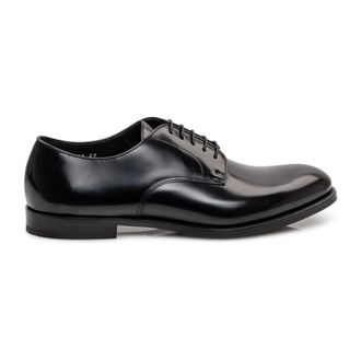 Doucal's Business Shoes, male, Black, Size: 10 1/2 US Leather Lace-Up Derby Shoe