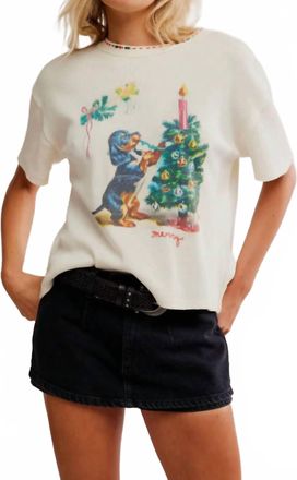 Free People Merry Meowy Tee In Ivory Combo