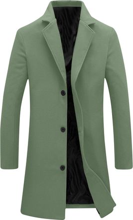 Generic Mens Casual Trench Coat Single Breasted Wool Blend Pea Coats Notched Lapel Collar Business Casual Winter Jacket Green