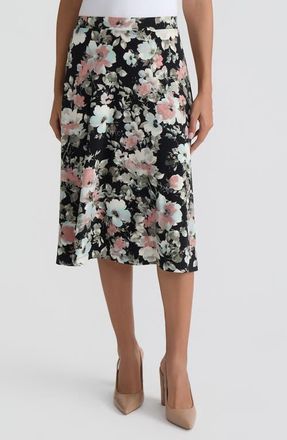 Kasper Floral Print Pull-On Midi Skirt in Black Multi at Nordstrom, Size X-Large