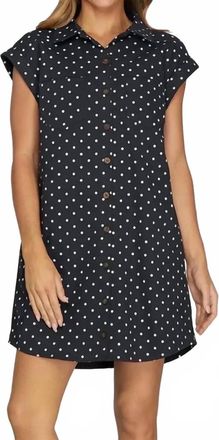 She + Sky Sleeveless Polka Dot Twill Shirt Mini Dress In Black