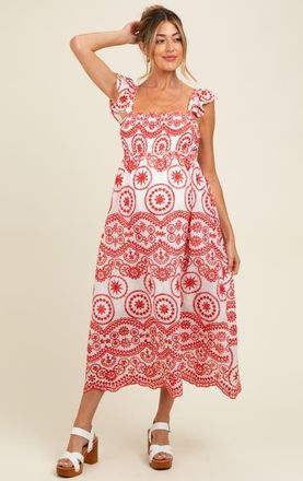Pinkblush Embroidered Smocked Cutout Midi Dress at Nordstrom, Size Medium