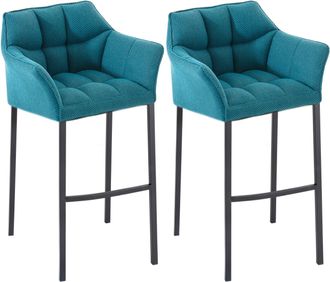 Clp Clp - Set De 2 Taburete De Bar Damaso En Tela Con Base De 4 Patas Turquesa Negro