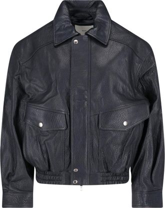 Dunst Black Hammered Lambskin Structured-Collar Leather Jacket