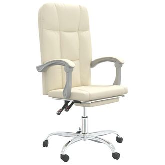 vidaXL Silla De Oficina Reclinable Cuero Sint&eacute;tico Crema Vidaxl