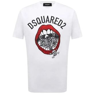 Dsquared2 Merk T-shirt Met Mondprint, Wit