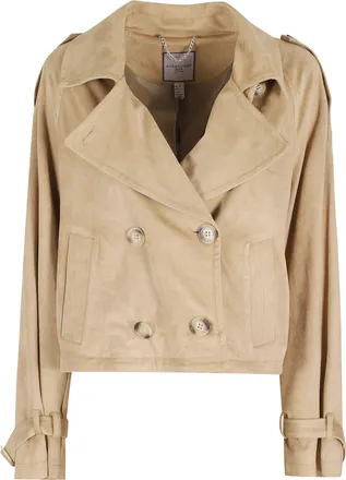 Urban Code Brown Double-Breasted Suede-Effect Polyester Jacket