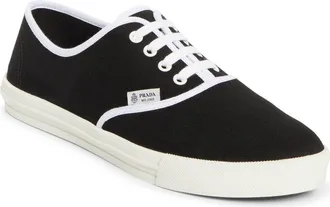 Prada Canvas Low Top Sneaker in Black at Nordstrom, Size 5.5Us