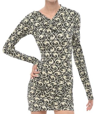 Off-white Beige Printed V Neck Mini Dress
