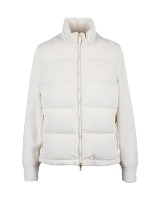 Eleventy Quilted Short Down Jacket With Knitted Sleeves And High Collar