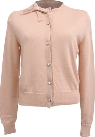 Miu Miu Bow Detail Cardigan in Pink Virgin Wool