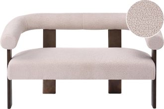 Beliani Sof&aacute; 2 Plazas Retro Sal&oacute;n Tapizado De Boucl&eacute; Patas De Madera Beige Claro Y Marr&oacute;n Oscuro Ilbro