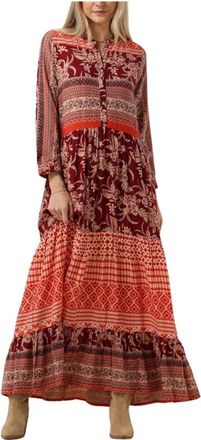 Lollys Laundry Rode Maxi Jurk met Print - Dames - Maxi kleedjes - Veelkleurig - XS - Kleedjes