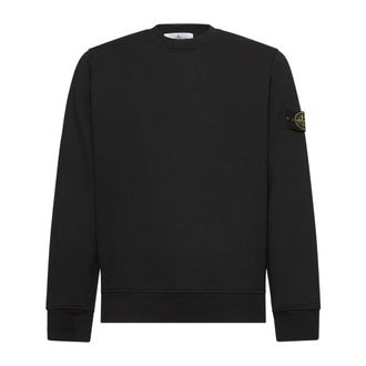 Stone Island Sweatshirts, male, Black, Size: L Black Ribbed Sweater with Badge