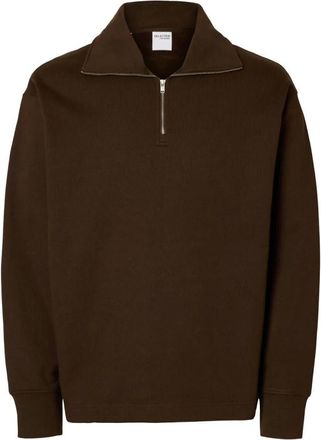 Selected Relaxaron Half Zip Sweat Pullover - Heren - V-hals truien - Bruin - XL - Truien & Vesten