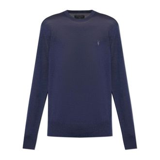 AllSaints Round-neck Knitwear, male, Blue, Size: XL Mode Sweater